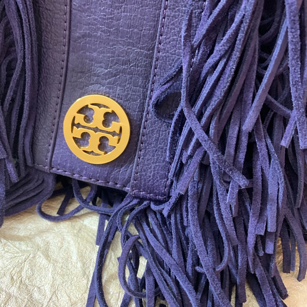TORY BURCH PURPLE SAWLA LEATHER SUEDE CLUTCH GUC M - Picture 3 of 16